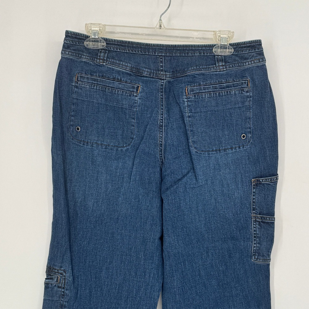 Coldwater Creek Womens Blue Denim Cargo Capri Jeans Size 8 Cropped Leg Tie - Picture 5 of 14